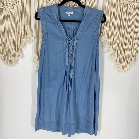 Splendid Dresses & Skirts - Splendid Denim Chambray Blue Tie Lace Up Knot Sleeveless Mini Dress Size Medium